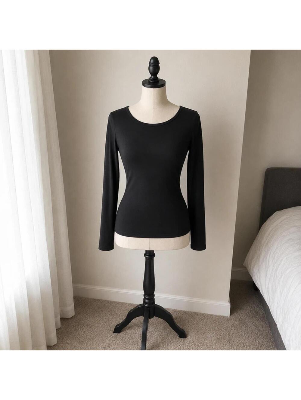 Vintage Cherokee Workwear Black Long Sleeve Stretch Top Minimalist